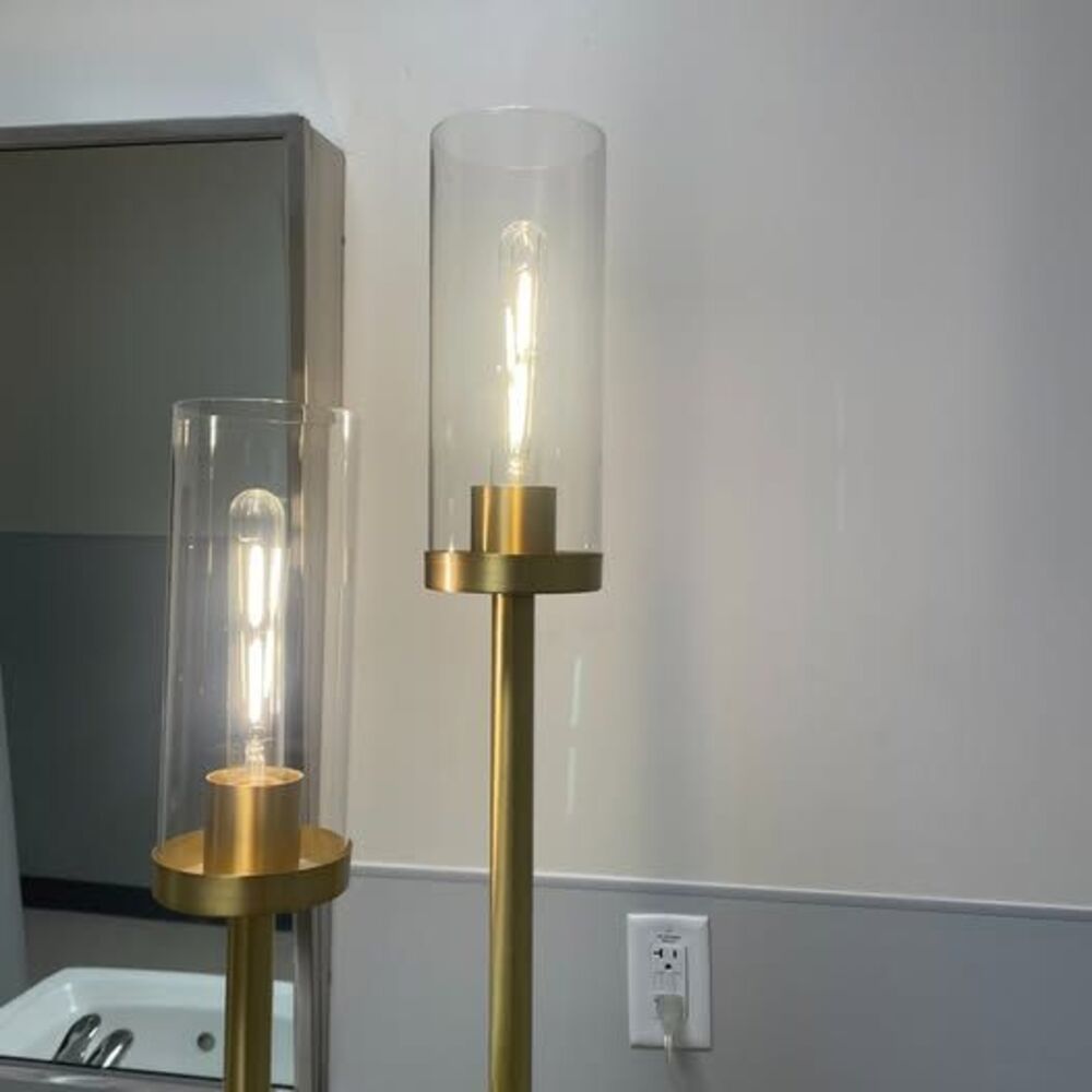 💡 Mid-Century Modern Brass & Glass Hurricane Floor Lamp